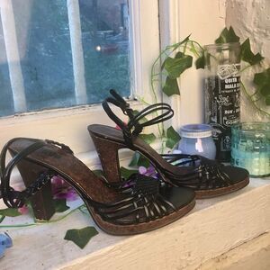 BONGO Black Braided Strappy Heels